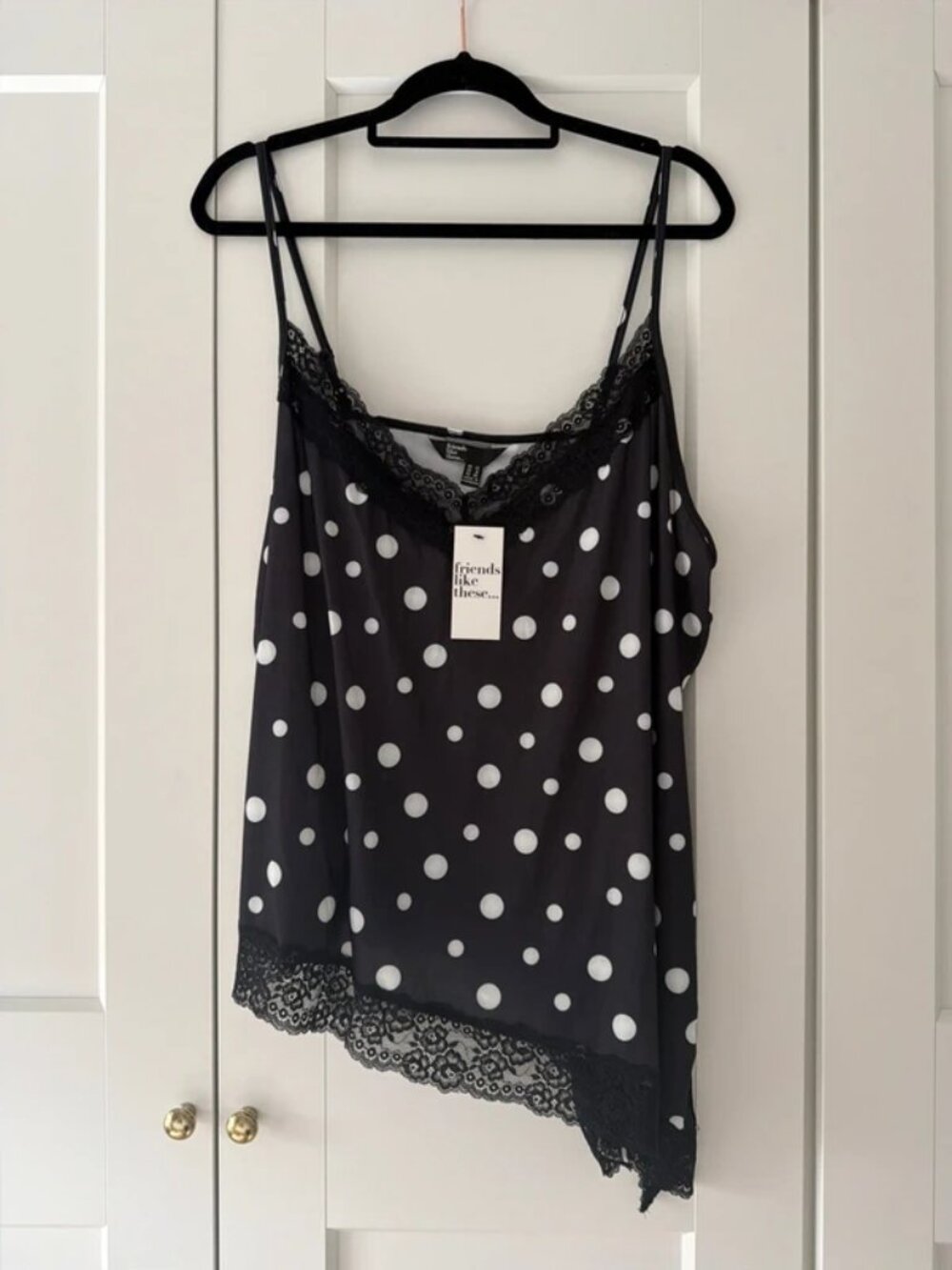 Friends Like These Polka Dot Top with Lace Trim.